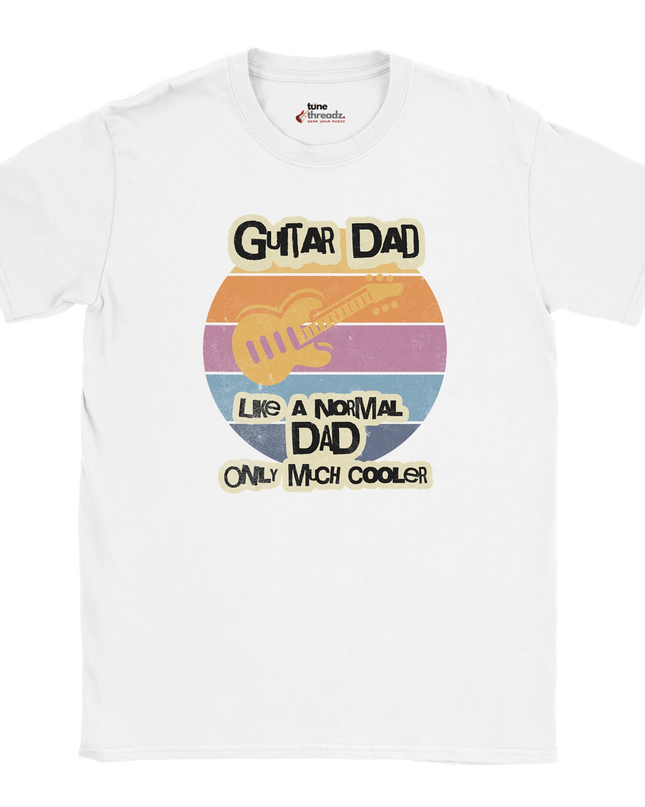 Model wearing guitar dad relaxed‑fit unisex tee