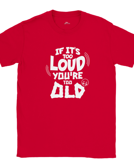 Close-up of uppercase ‘TOO LOUD’ text on relaxed-fit tee
