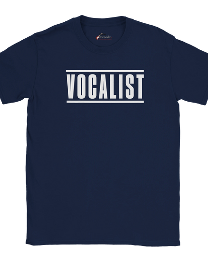 Model in relaxed-fit Vocalist tee for singers