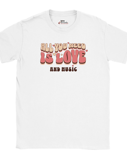 Close‑up of inspirational message on music-themed shirt