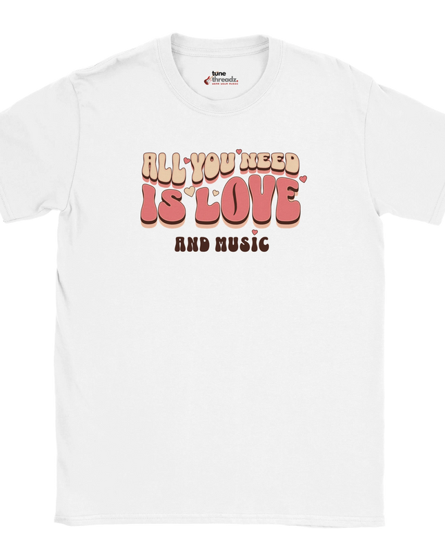 Close‑up of inspirational message on music-themed shirt