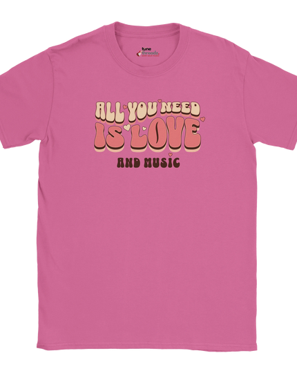 Soft breathable cotton tee featuring love and music slogan