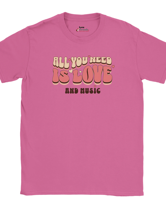 Soft breathable cotton tee featuring love and music slogan