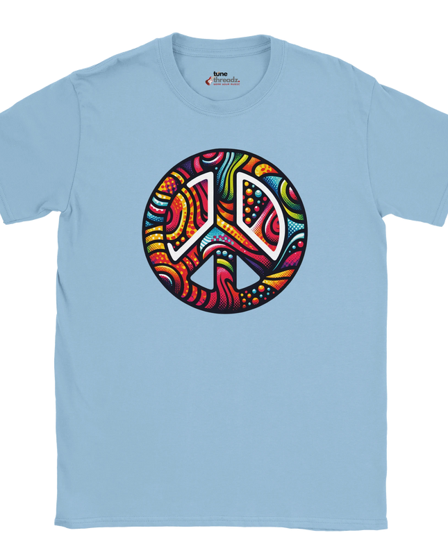 Close-up of multicolor peace symbol print on shirt
