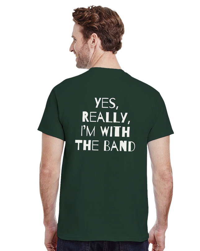 Flat-lay of music shirt with headphones and concert tickets prop

