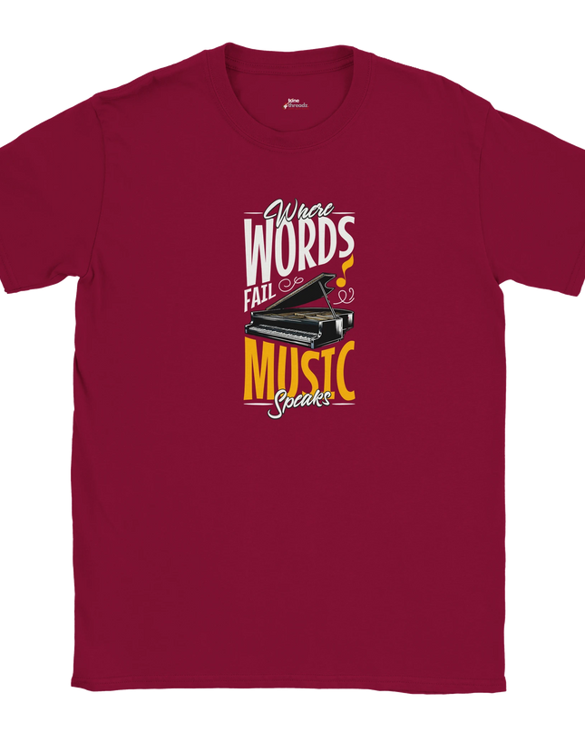Unisex T‑shirt printed with inspirational ‘Music Speaks’ design