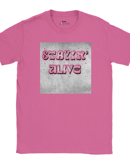 Unisex T‑shirt with Stayin' Alive lyric text design