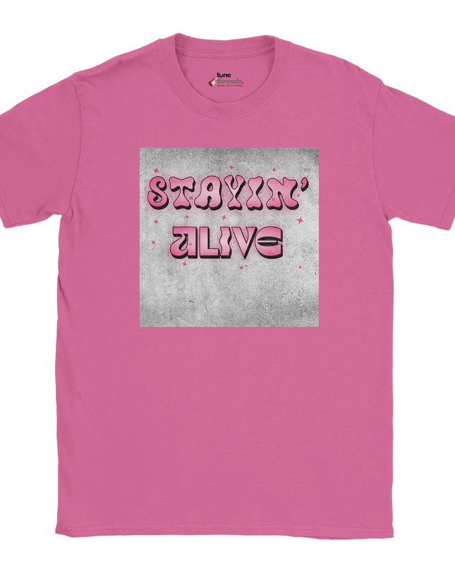 Unisex T‑shirt with Stayin' Alive lyric text design