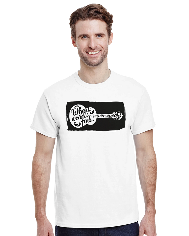 Heavyweight cotton tee with bold ‘Music Speaks’ graphic printed on relaxed-fit shirt