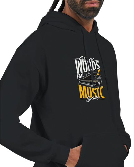 Lifestyle image: hoodie draped over chair with vinyl and headphones