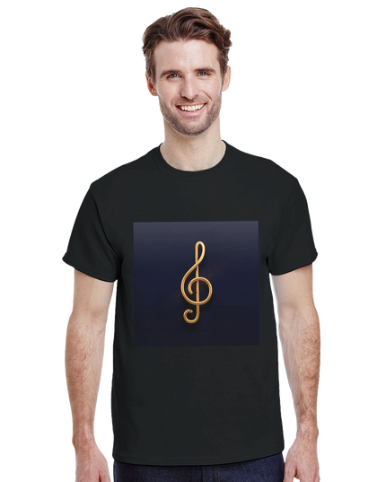 Flat-lay of shirt accompanied by a cello bow and bass clef sheet music