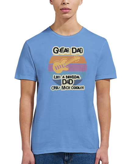Black cotton T-shirt with guitar dad quote in white font