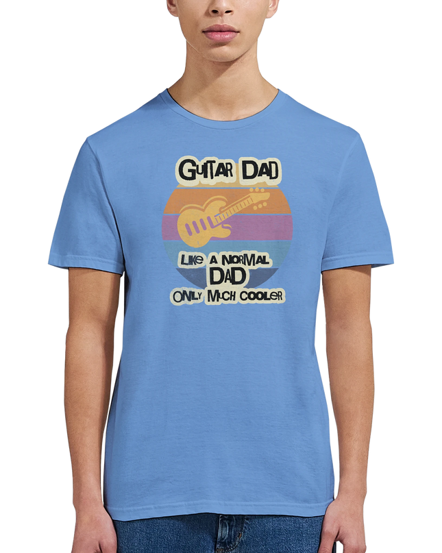 Black cotton T-shirt with guitar dad quote in white font