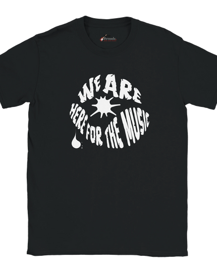 Model wearing the We Are Here For The Music relaxed-fit tee
