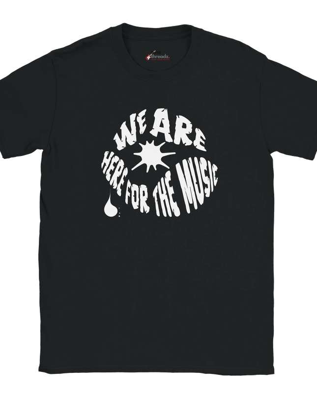 Model wearing the We Are Here For The Music relaxed-fit tee