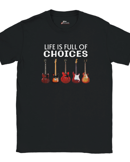 Choices Guitar graphic tee featuring iconic guitars illustration