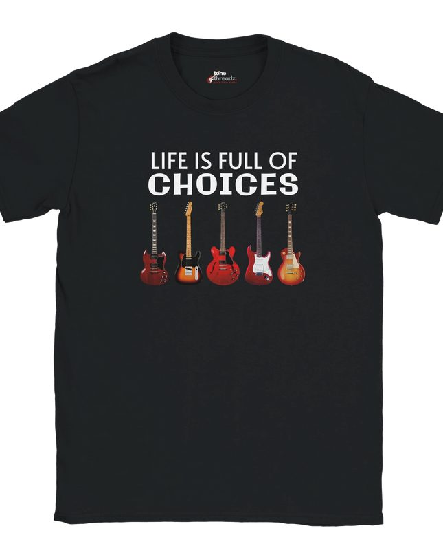 Choices Guitar graphic tee featuring iconic guitars illustration