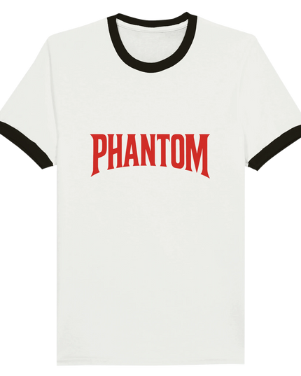 Unisex ringer T‑shirt with Phantom minimalist music design and contrast trim