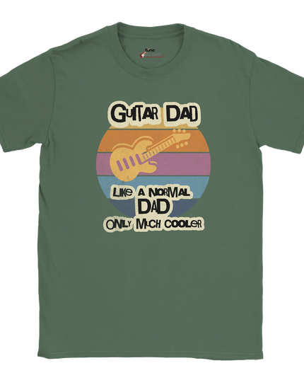 Close-up of bold text design on Cool Guitar Dad shirt