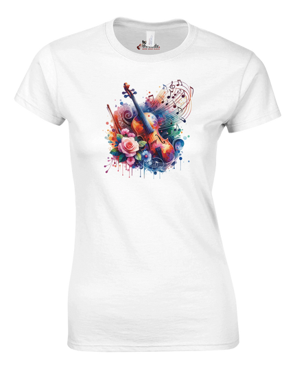 Soft cotton women’s tee featuring subtle music-themed typography