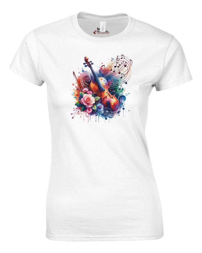 Soft cotton women’s tee featuring subtle music-themed typography