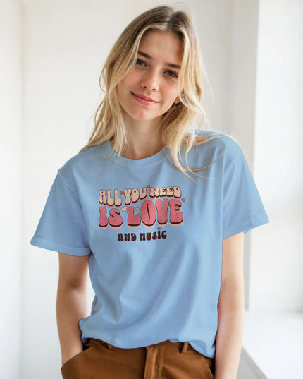 Statement tee for music lovers: love and music quote