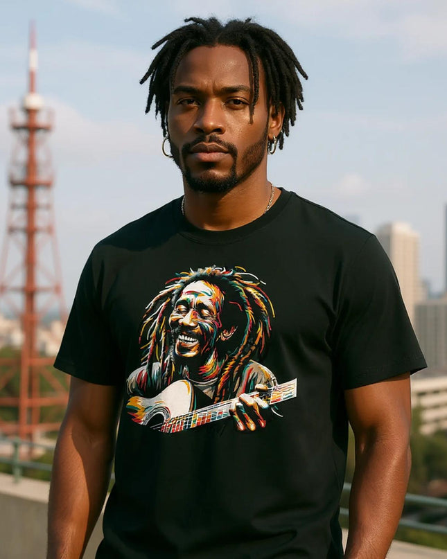 Unisex tee with bold ‘Reggae 2’ reggae style graphic on soft cotton