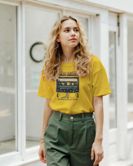 Laid-flat Retro Rewind shirt showing cassette design clearly