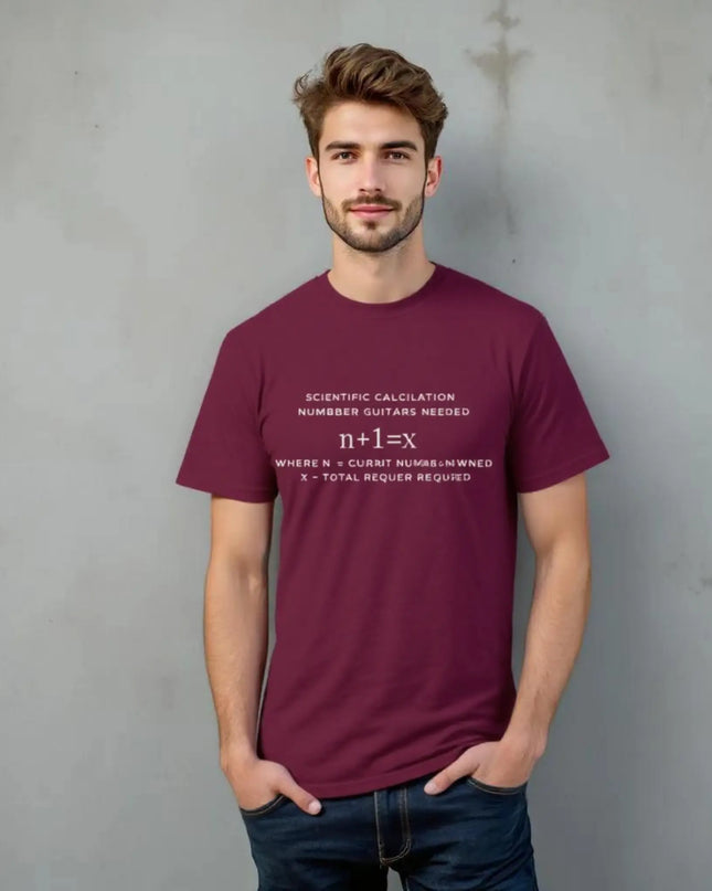 Close-up of taped neck and shoulders and crisp formula design on GuitarScience tee