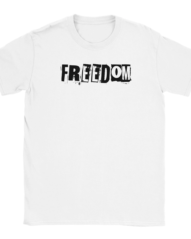Soft cotton tee featuring minimalist Freedom text design
