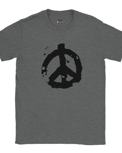 Close-up of peace symbol print on relaxed-fit cotton tee