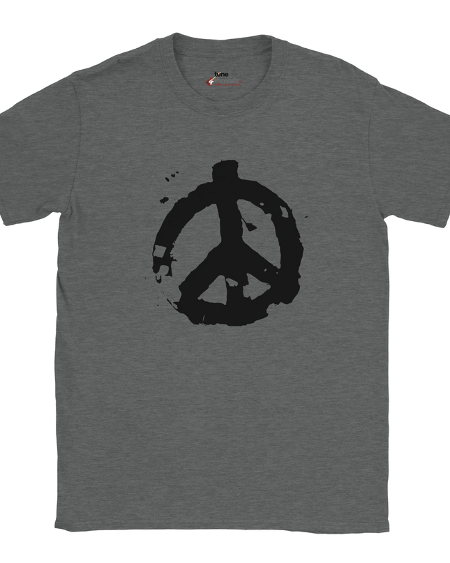 Close-up of peace symbol print on relaxed-fit cotton tee