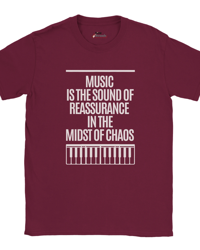 Close-up of calming message design on music T‑shirt