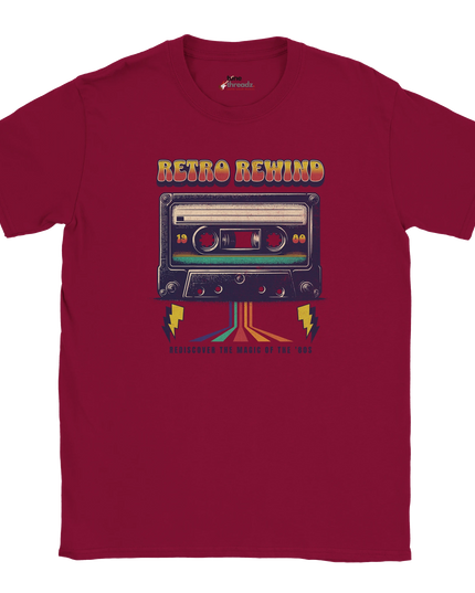 Vintage cassette music tee featuring rewind symbol