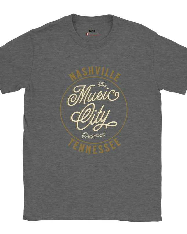 Relaxed unisex tee promoting Nashville’s music heritage