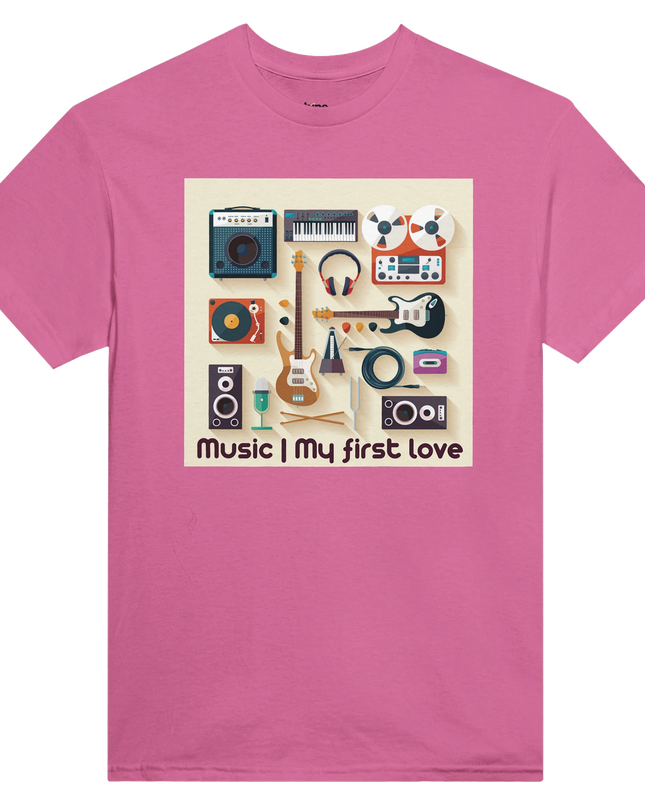Glossy white 11 oz ceramic mug with bold ‘Music Is My First Love’ design