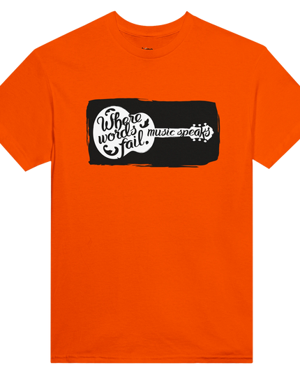 Flat-lay: lyric tee alongside sheet music and headphones
