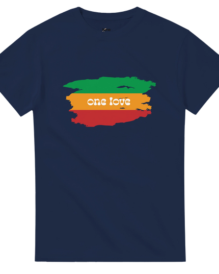 Heavyweight cotton T‑shirt with bold ‘One Love’ music graphic printed on front