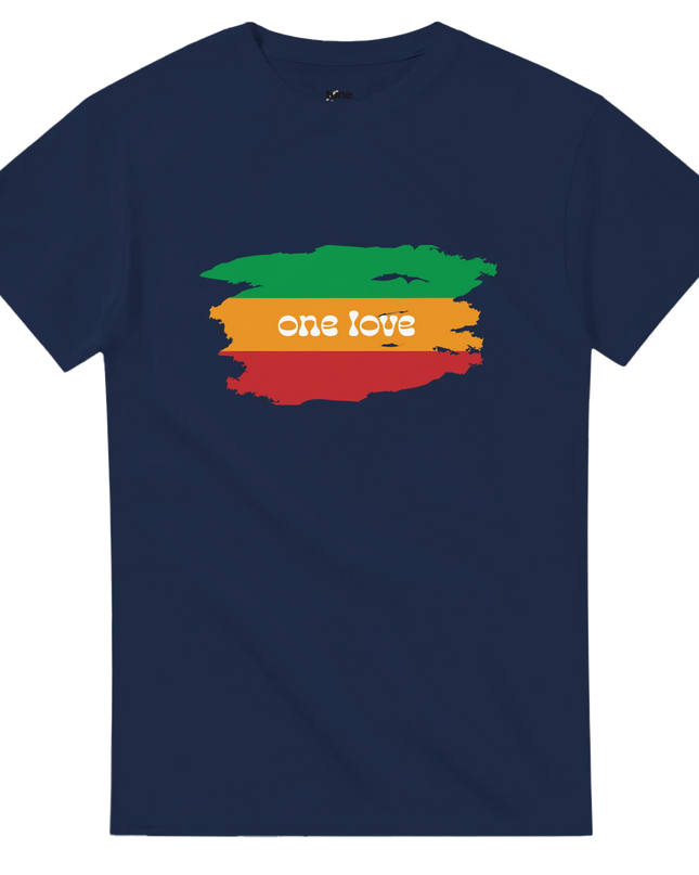 Heavyweight cotton T‑shirt with bold ‘One Love’ music graphic printed on front