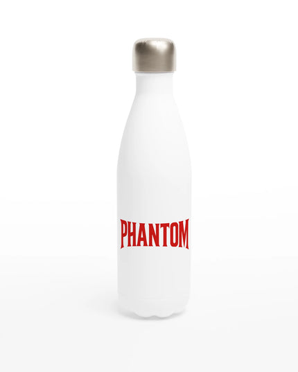 White 17 oz stainless steel water bottle with music-themed print
