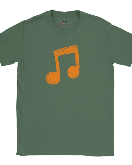 Stylish music symbol design on white T‑shirt