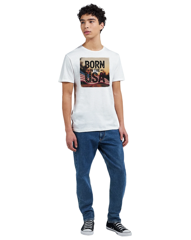 American flag-themed music tee with Born in the USA design