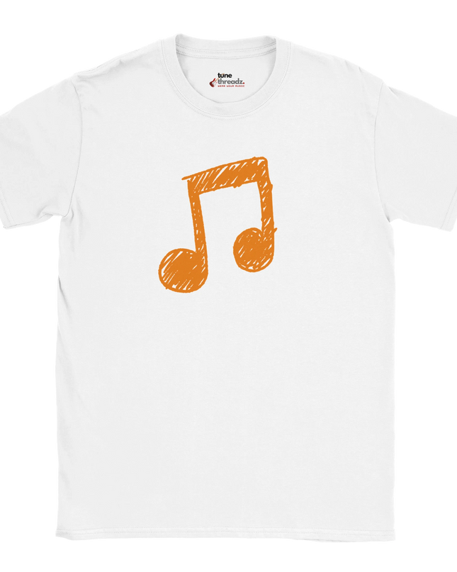 Close-up of clef symbol print on music tee