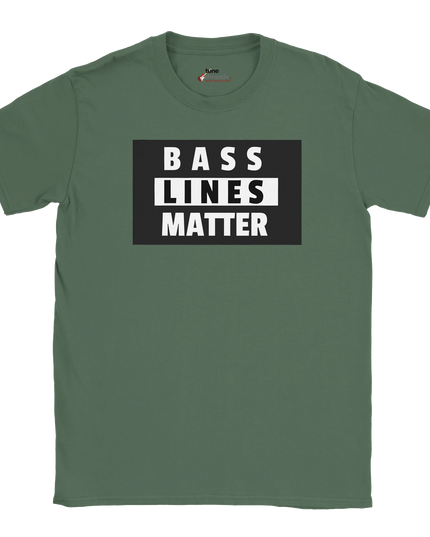 “Music fan graphic shirt with Bass Lines Matter front text”