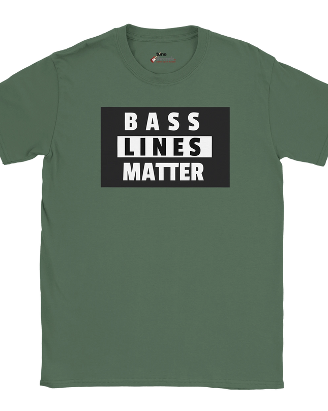 “Music fan graphic shirt with Bass Lines Matter front text”