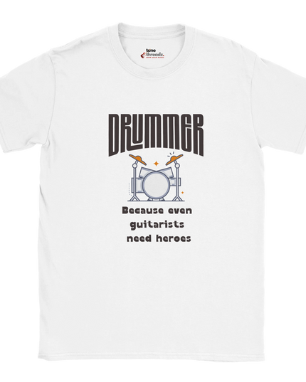 Close-up of typographic drummer design on shirt