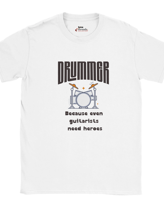 Close-up of typographic drummer design on shirt