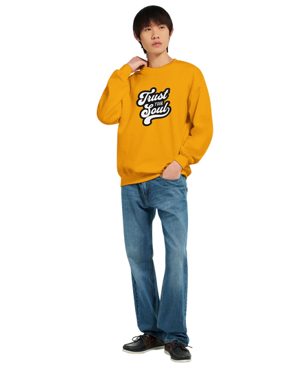 Lifestyle shot: sweatshirt paired with vinyl records and cozy decor