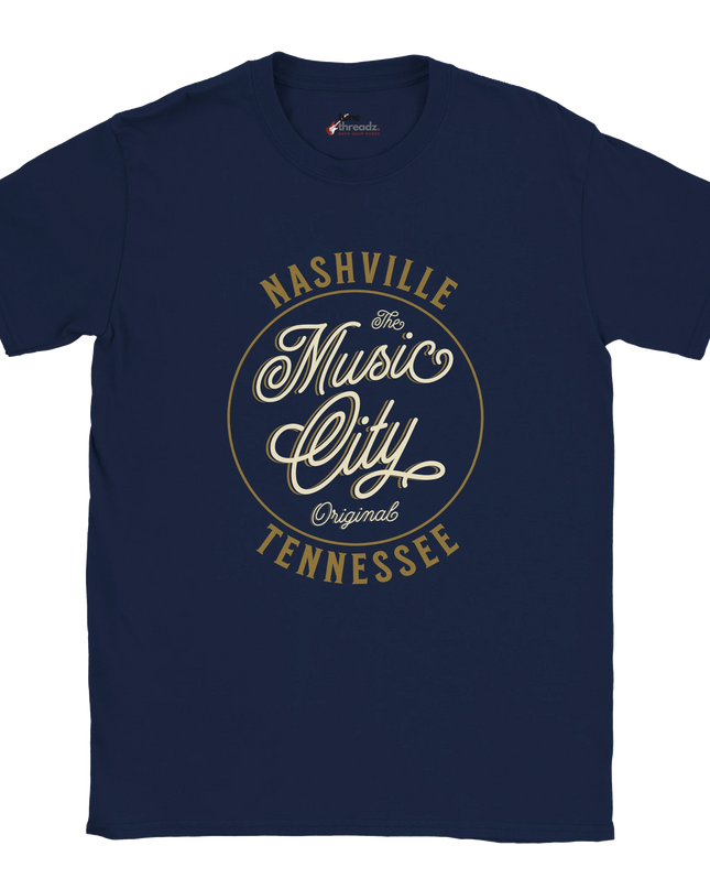 Close-up of Nashville graphic design on relaxed-fit T‑shirt