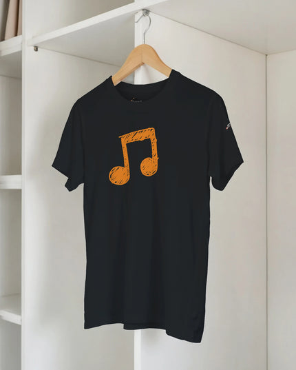 Close-up of calming message design on music T‑shirt